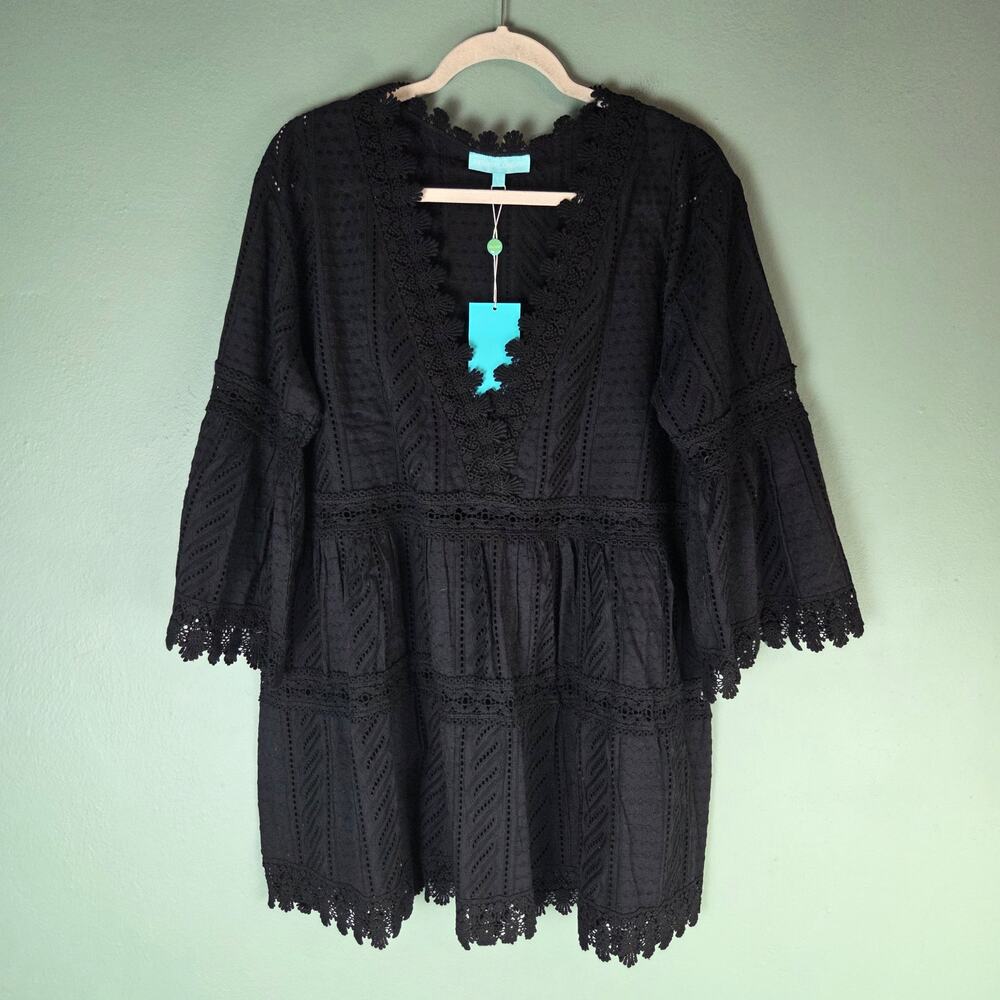 Melissa Odabash Womens Victoria broderie-anglaise cotton kaftan Black Lace Beach